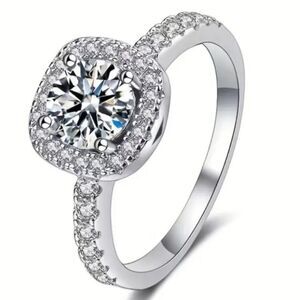 1ct. Moissanite Lab Diamond Ring, Square Halo, Size 7